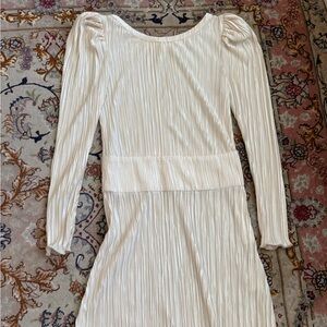 LoveShackFancy Ivory Long Sleeve Pleated Dress
